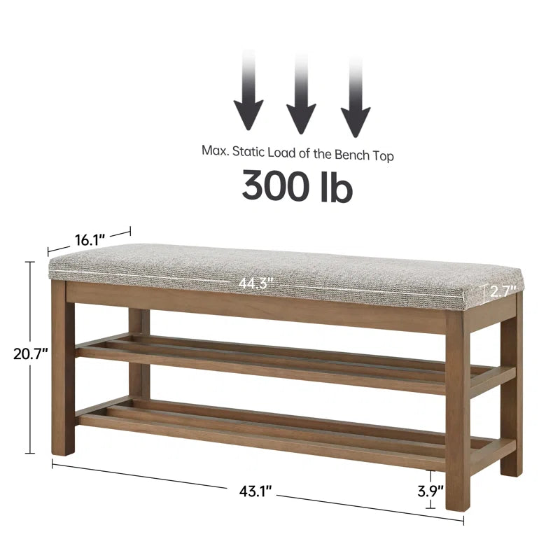 Upholstered Storage Bench with Double-Tier Shoe Rack