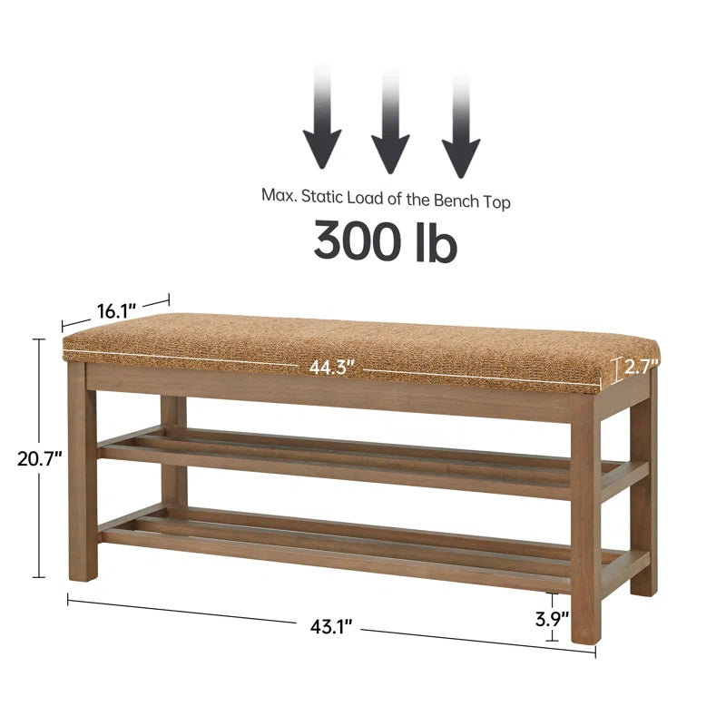 Upholstered Storage Bench with Double-Tier Shoe Rack