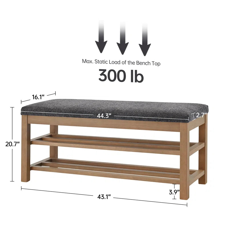Upholstered Storage Bench with Double-Tier Shoe Rack