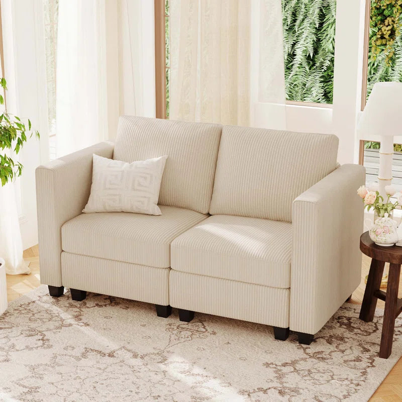 Vevey 59'' Wide Corduroy Modular Loveseat Storage Sofa Double Seat Couch Apartment Lounge Sofa
