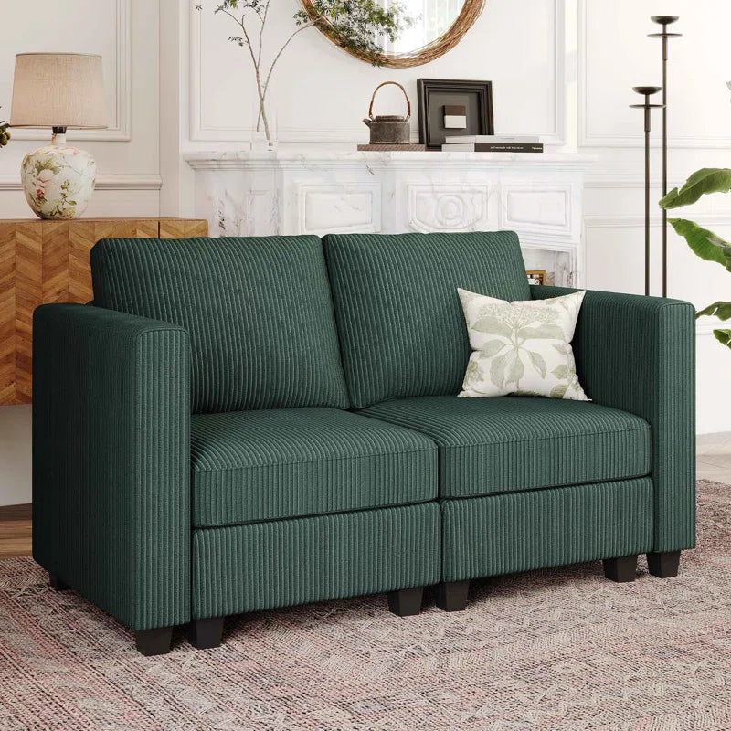 Vevey 59'' Wide Corduroy Modular Loveseat Storage Sofa Double Seat Couch Apartment Lounge Sofa