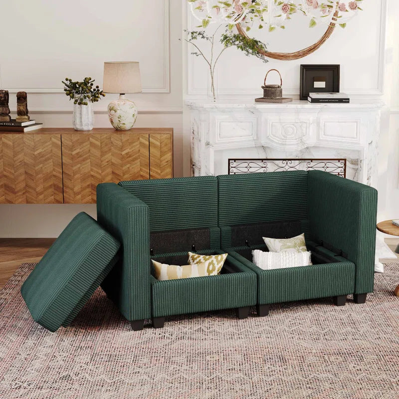 Vevey 59'' Wide Corduroy Modular Loveseat Storage Sofa Double Seat Couch Apartment Lounge Sofa