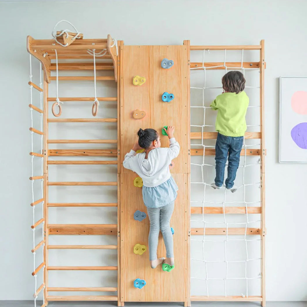 Walnut | Swedish Ladder Jungle Gym - 79" Height - Wall Mounted