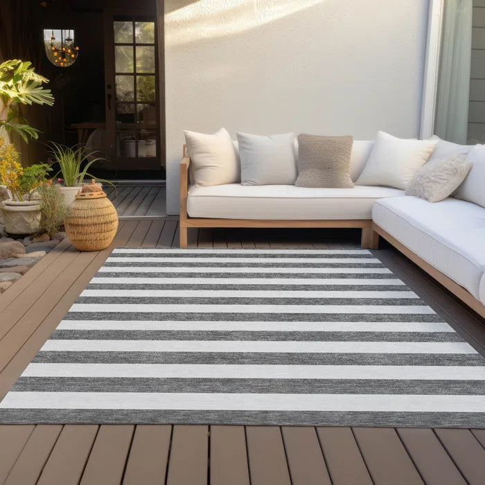 Washable Striped Indoor / Outdoor Rug