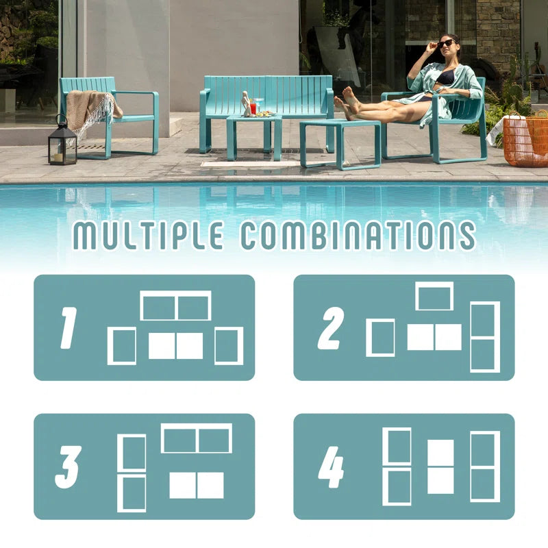 Werph 4-Person Outdoor Seating Group, Modular Patio Conversation Furniture Sets with Coffee Table or Ottoman