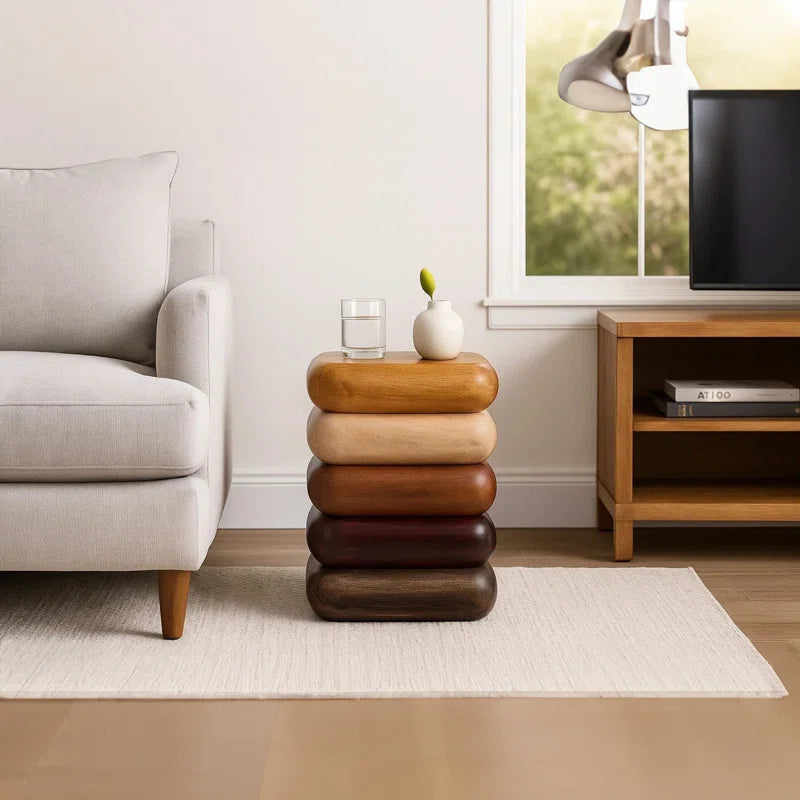 Zyra 18 Inch Side End Table, Sculptural Stacked Design, Mango And Acacia Wood Artisanship