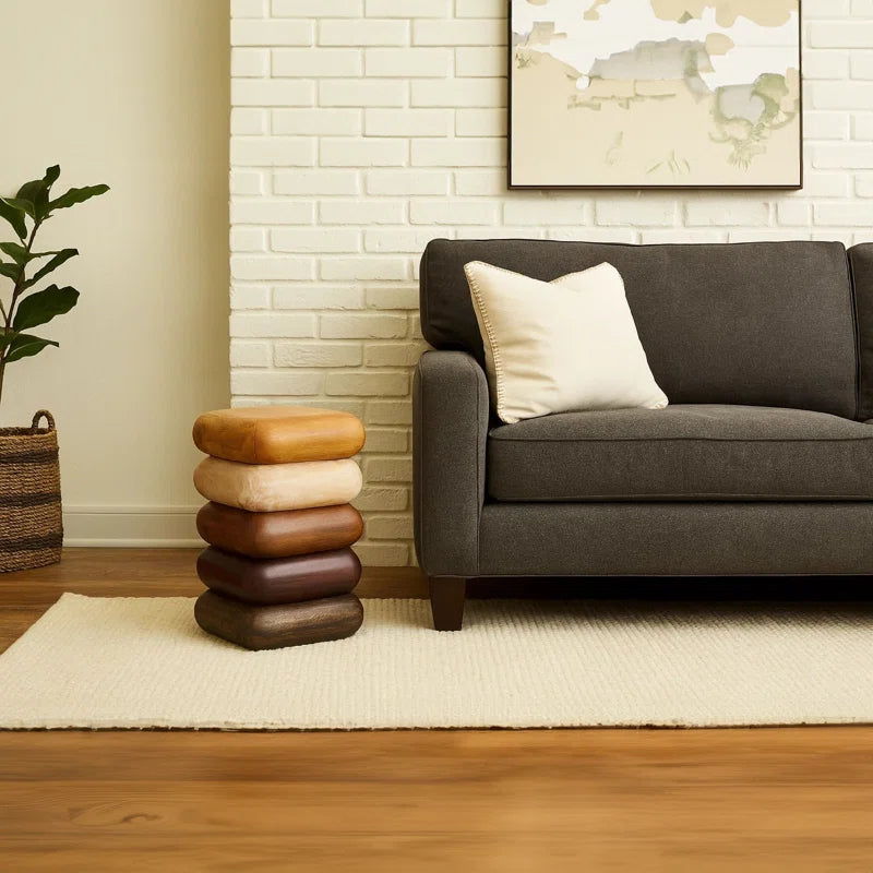 Zyra 18 Inch Side End Table, Sculptural Stacked Design, Mango And Acacia Wood Artisanship