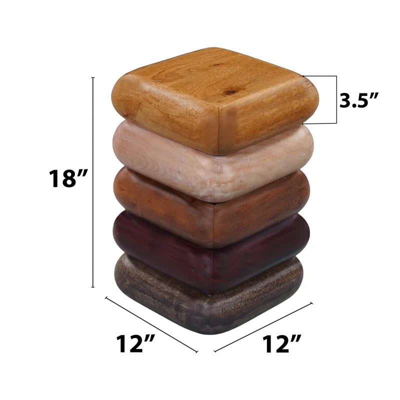 Zyra 18 Inch Side End Table, Sculptural Stacked Design, Mango And Acacia Wood Artisanship