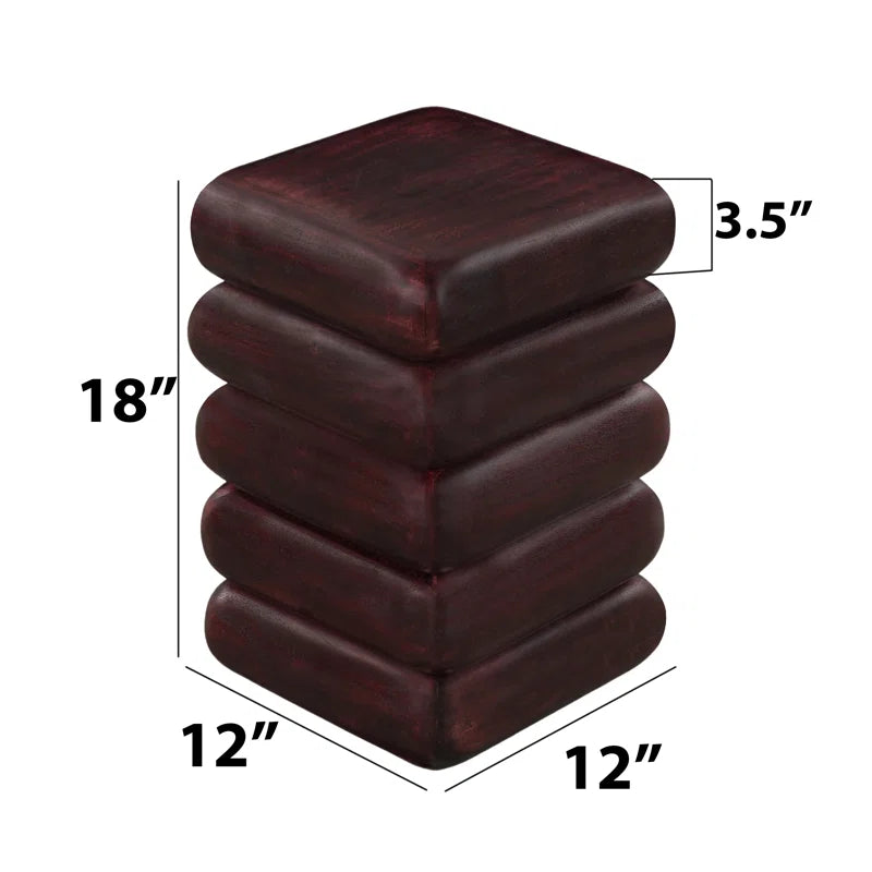 Zyra 18 Inch Side End Table, Sculptural Stacked Design, Mango And Acacia Wood Artisanship