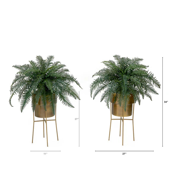 34” Artificial River Fern Plant in Metal Planter with Stand DIY KIT - Set of 2
