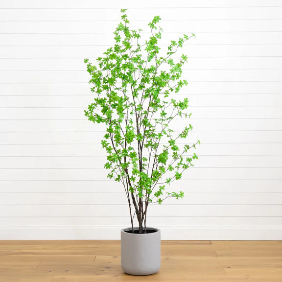 7’ Artificial Enkianthus Tree with Resin Stone Planter