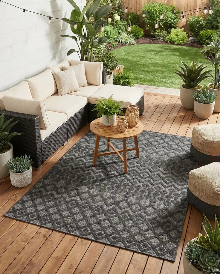 Washable Trellis Textured Indoor / Outdoor Rug