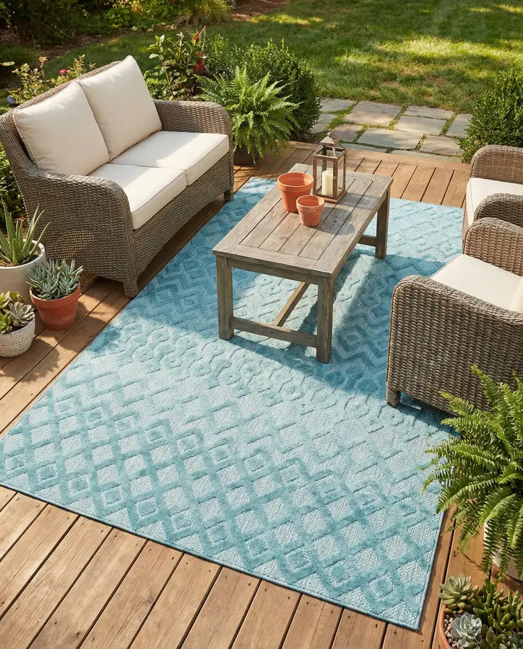 Washable Trellis Textured Indoor / Outdoor Rug