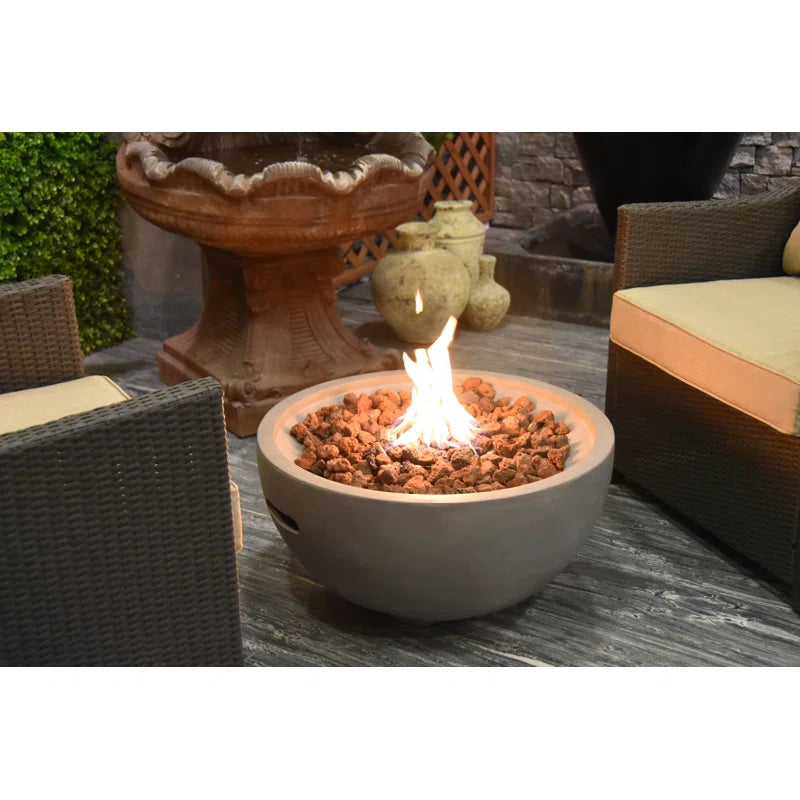 Aswaldi 27" Outdoor Light Grey Concrete Fire Bowl 50,000 BTU - Includes Lava Rocks & PVC Cover