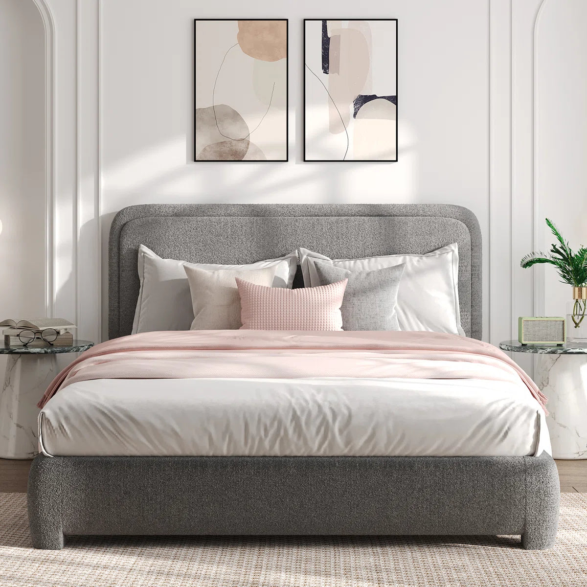 Bensu Boucle Upholstered Platform Bed