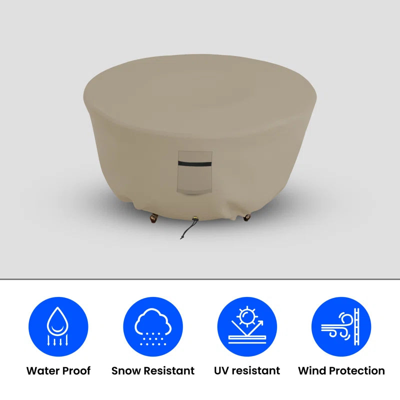 Heavy-Duty Outdoor Round Fire Pit Cover, Patio Durable & UV Resistant Waterproof Fire Table Cover