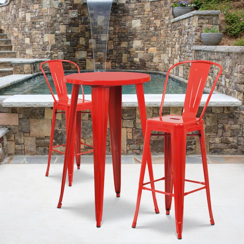 Genece Round Metal Indoor-Outdoor Bar Table Set with 2 Stools
