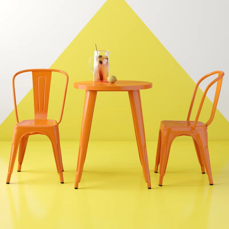 Brinson 30'' Round Metal Indoor-Outdoor Table Set with 2 Cafe Chairs