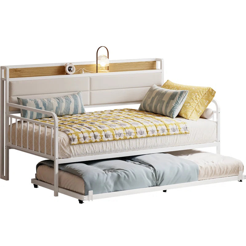 Daybed With Trundle Day Bed With Upholstered Headboard And Charging Station