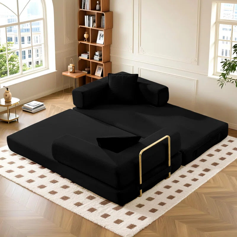 78" King Size Convertible Sleeper Sofa Bed With 2 Pillows, Corduroy Folding Mattress Couch, No Assembly Required , Floor Sofa Lounge Couch For Living Room Small Spaces