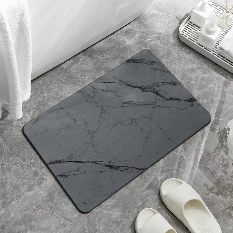 Gray Hard Diatomite Quick-Dry Stone Bath Mat - 24" X 15" with Irregular Lines