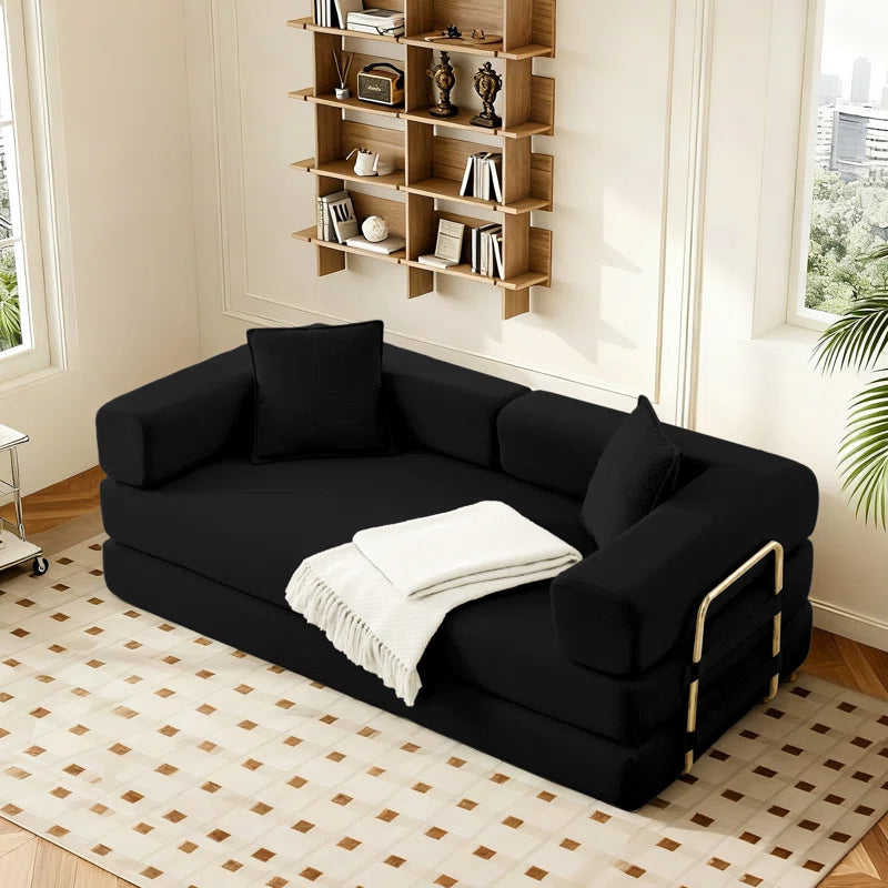 78" King Size Convertible Sleeper Sofa Bed With 2 Pillows, Corduroy Folding Mattress Couch, No Assembly Required , Floor Sofa Lounge Couch For Living Room Small Spaces