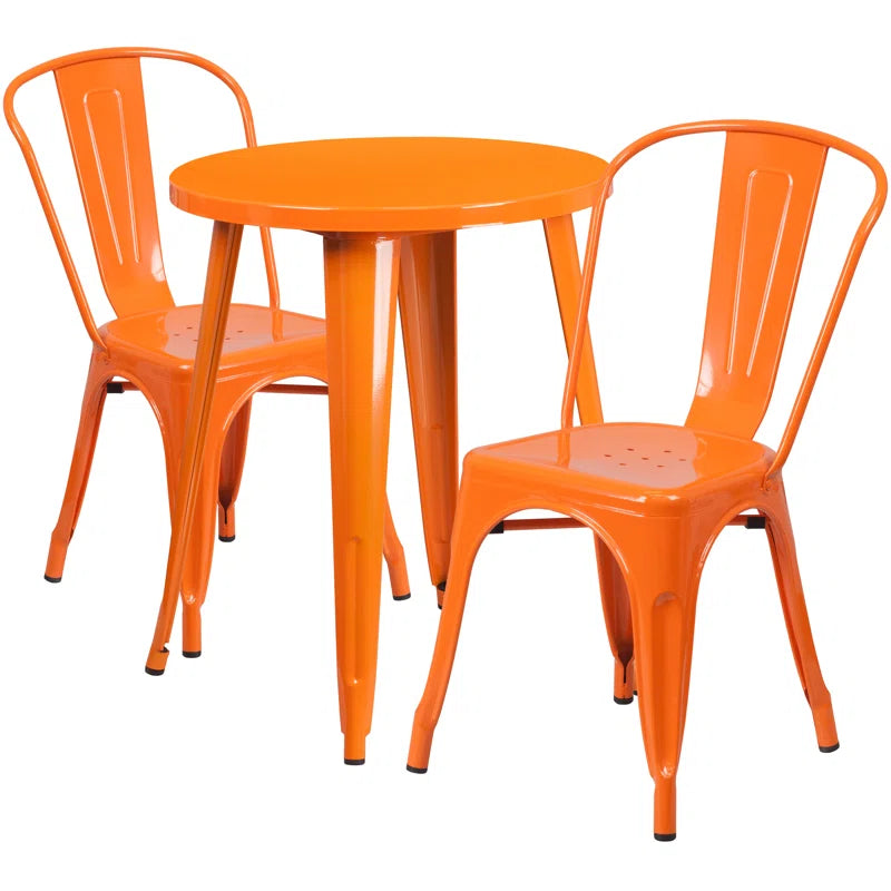 Brinson 30'' Round Metal Indoor-Outdoor Table Set with 2 Cafe Chairs