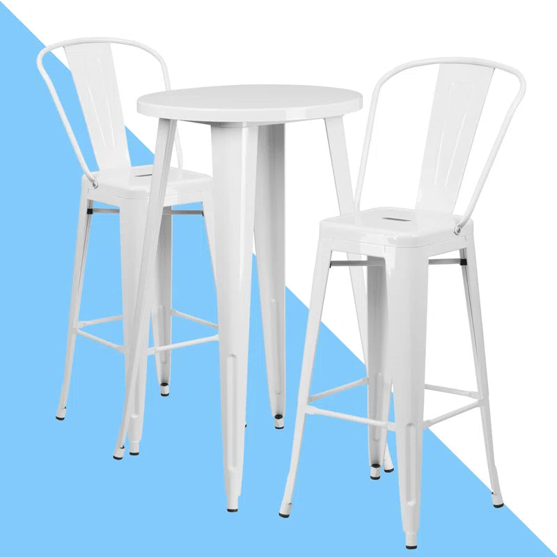 Genece Round Metal Indoor-Outdoor Bar Table Set with 2 Stools