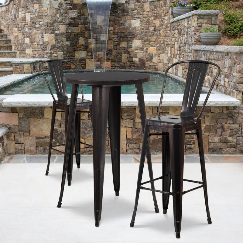 Genece Round Metal Indoor-Outdoor Bar Table Set with 2 Stools