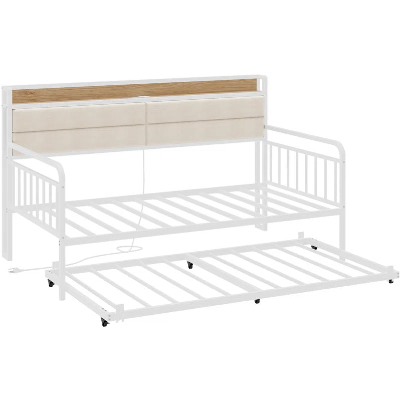 Daybed With Trundle Day Bed With Upholstered Headboard And Charging Station