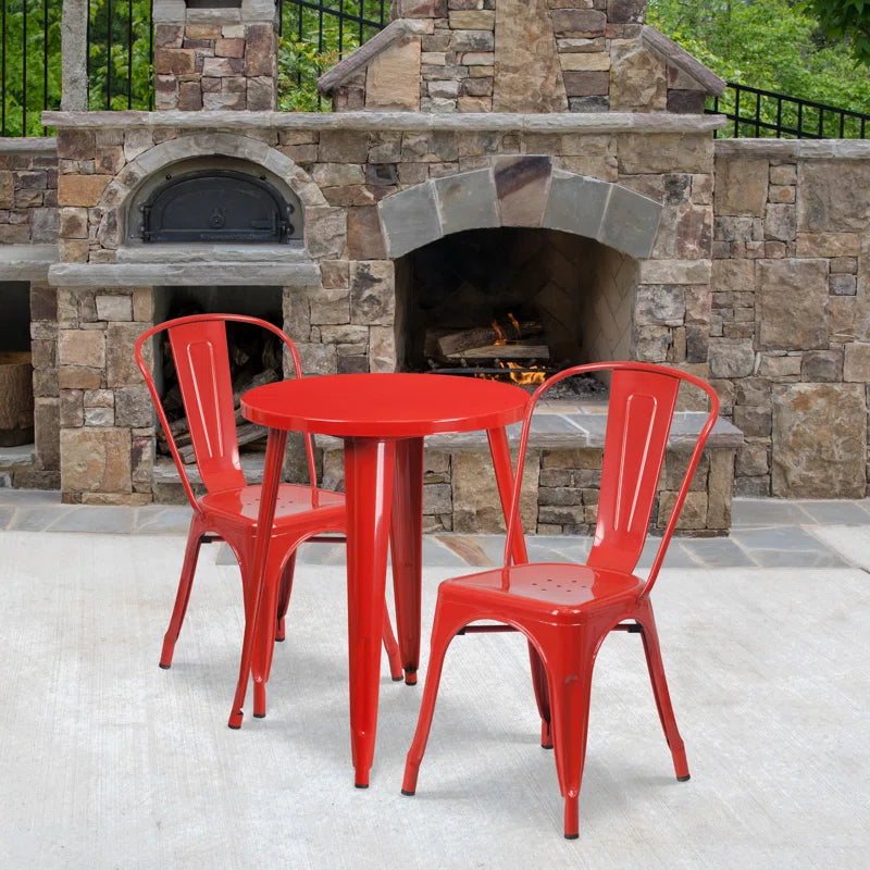 Brinson 30'' Round Metal Indoor-Outdoor Table Set with 2 Cafe Chairs