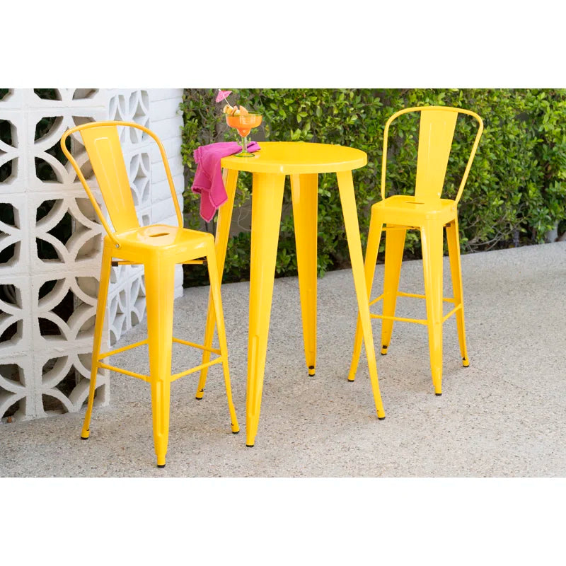 Genece Round Metal Indoor-Outdoor Bar Table Set with 2 Stools