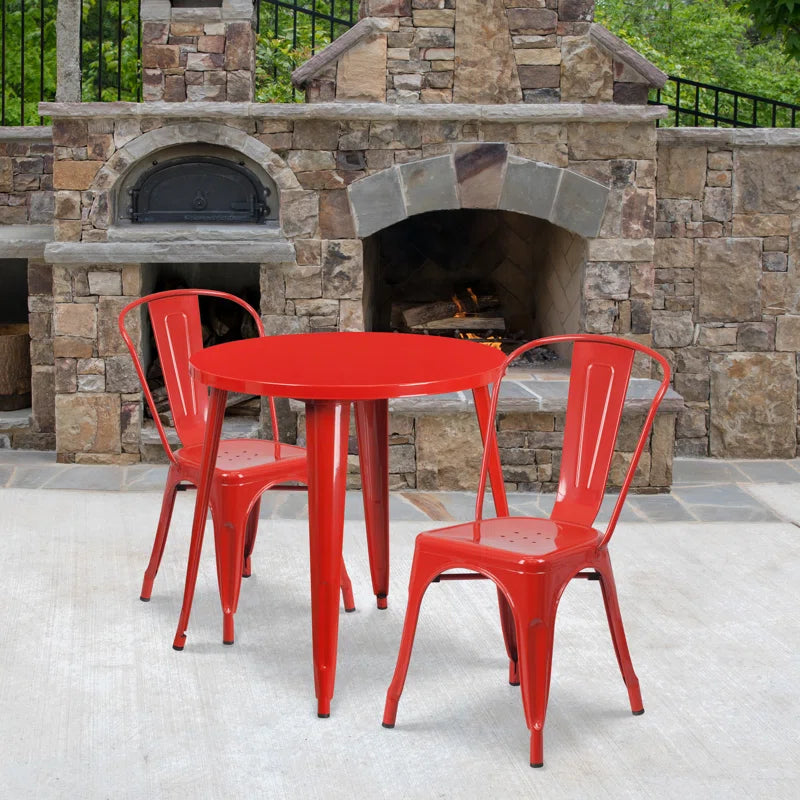 Brinson 30'' Round Metal Indoor-Outdoor Table Set with 2 Cafe Chairs