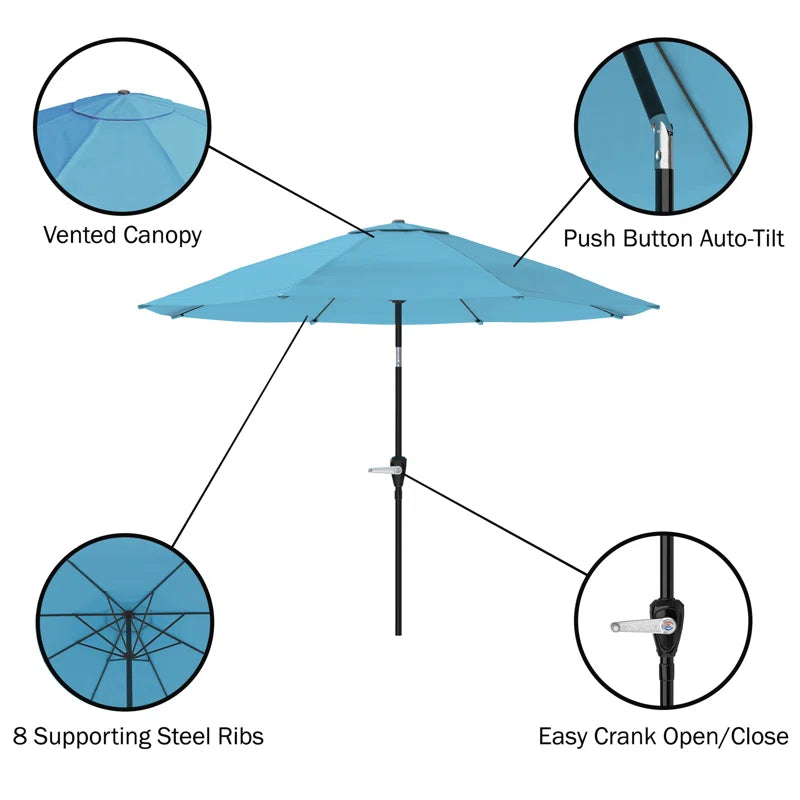 Kelton Patio Umbrella with Auto Tilt - 10' Easy Crank Outdoor Umbrella with Vented Canopy for Deck, Balcony, Porch, Backyard, or Pool by Pure Garden
