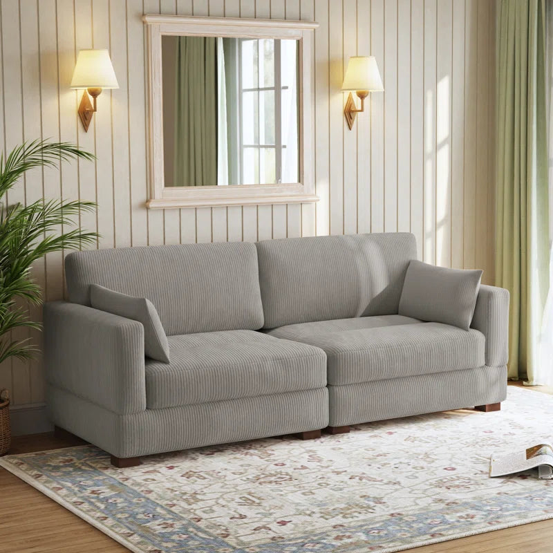 Bentura Upholstered Gray Corduroy Modular Sofa with Pillow Back and Solid Wood Legs