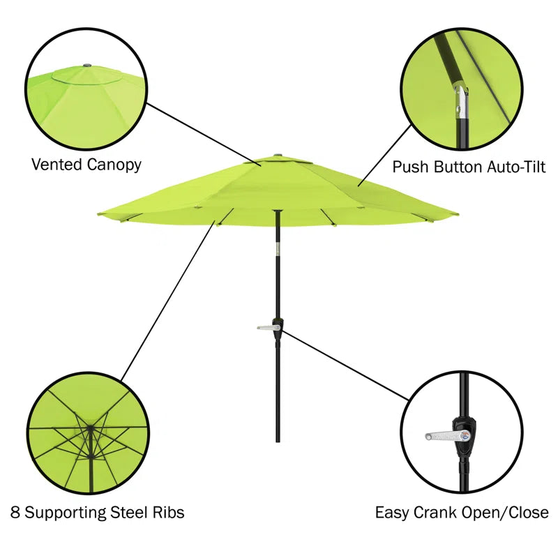 Kelton Patio Umbrella with Auto Tilt - 10' Easy Crank Outdoor Umbrella with Vented Canopy for Deck, Balcony, Porch, Backyard, or Pool by Pure Garden