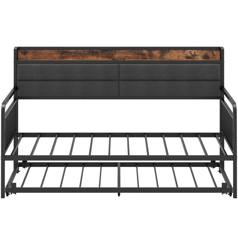 Daybed With Trundle Day Bed With Upholstered Headboard And Charging Station