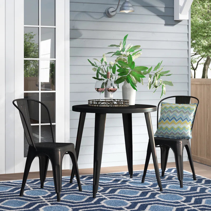 Brinson 30'' Round Metal Indoor-Outdoor Table Set with 2 Cafe Chairs