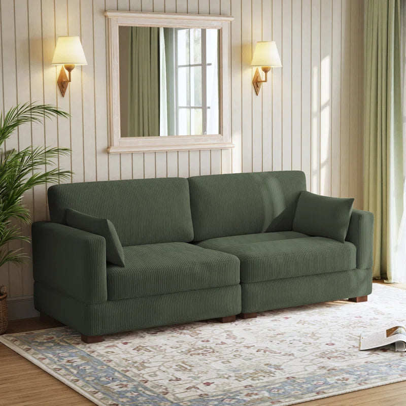 Bentura Upholstered Gray Corduroy Modular Sofa with Pillow Back and Solid Wood Legs