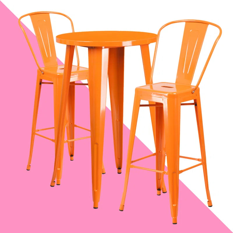 Genece Round Metal Indoor-Outdoor Bar Table Set with 2 Stools