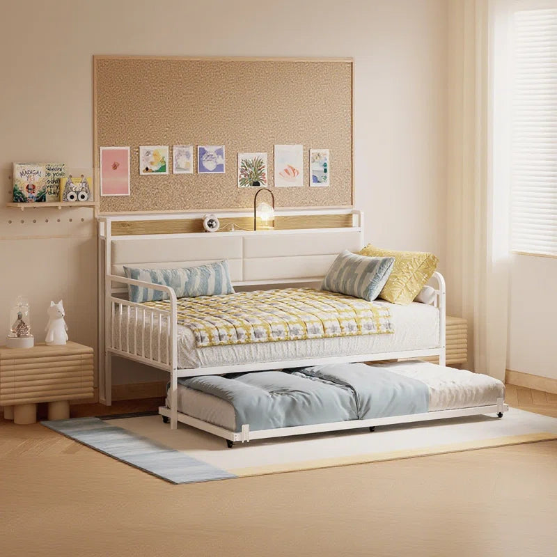 Daybed With Trundle Day Bed With Upholstered Headboard And Charging Station