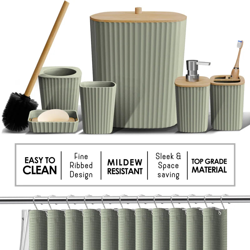 Complete 22 Piece Bathroom Accessory Set with Bath Rugs, Shower Curtain Set, Liner, and Hooks