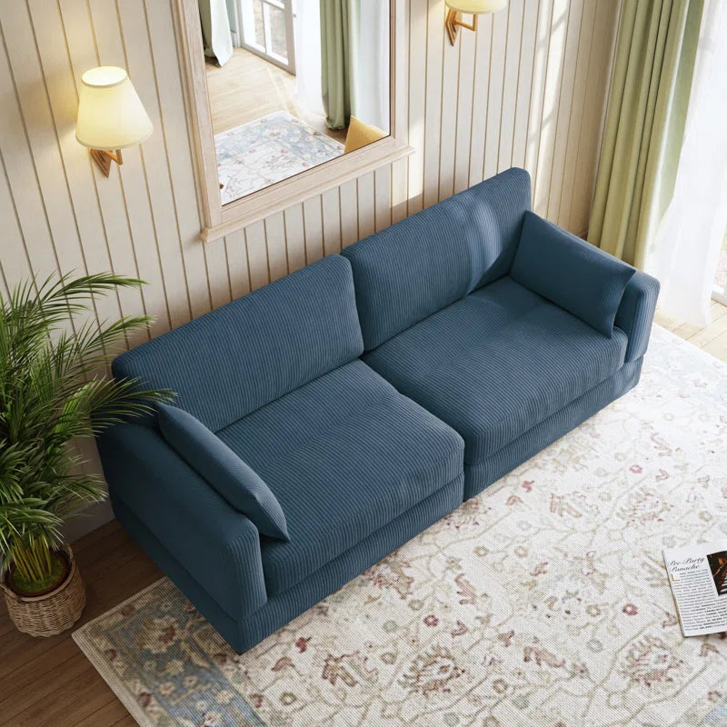 Bentura Upholstered Gray Corduroy Modular Sofa with Pillow Back and Solid Wood Legs