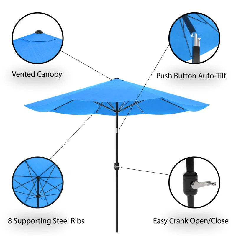 Kelton Patio Umbrella with Auto Tilt - 10' Easy Crank Outdoor Umbrella with Vented Canopy for Deck, Balcony, Porch, Backyard, or Pool by Pure Garden