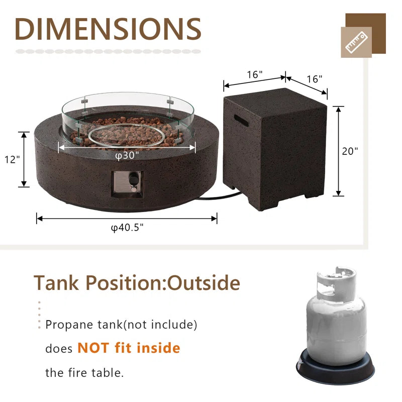 Kinzie Round Concrete Propane Smokeless Fire Pit Table