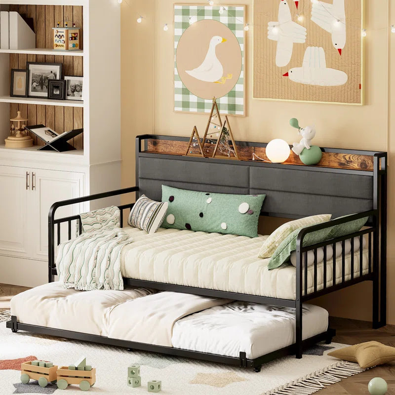 Daybed With Trundle Day Bed With Upholstered Headboard And Charging Station