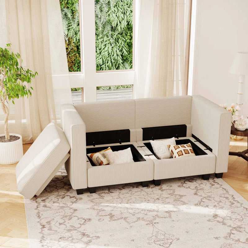 Vevey 59'' Wide Corduroy Modular Loveseat Storage Sofa Double Seat Couch Apartment Lounge Sofa