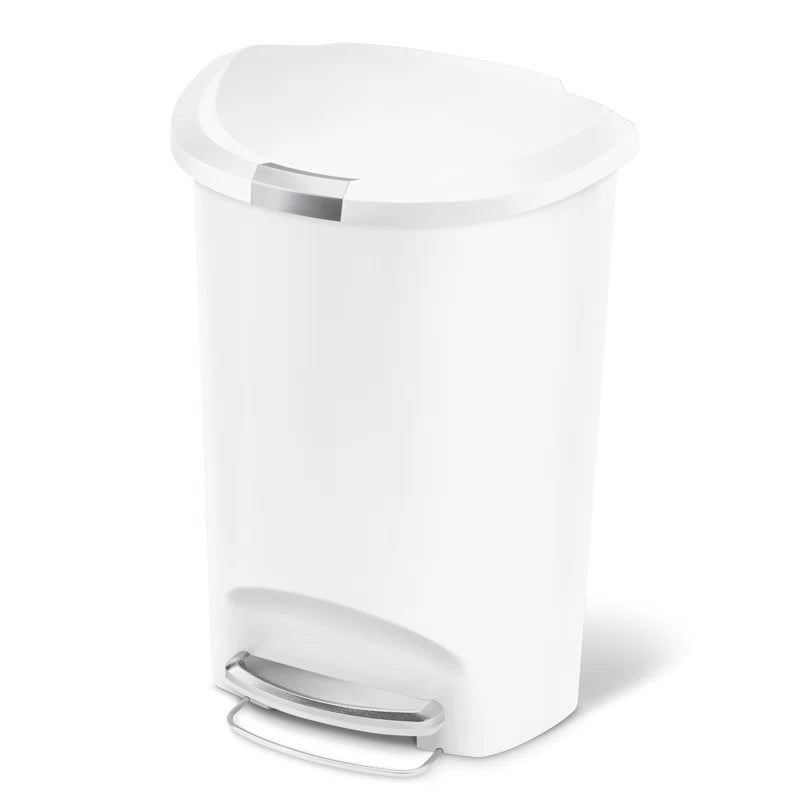 Simplehuman 50 Liter / 13 Gallon Semi-Round Kitchen Step Trash Can with Secure Slide Lock, Plastic