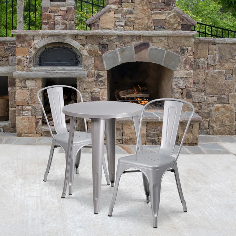 Brinson 30'' Round Metal Indoor-Outdoor Table Set with 2 Cafe Chairs