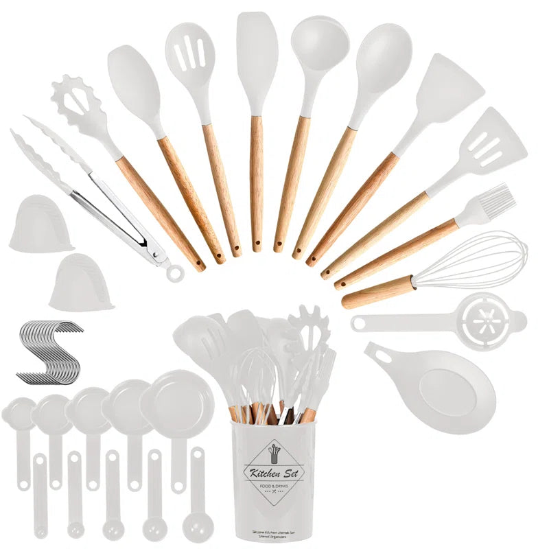 Kitchen Utensils Set Heat-Resistant Non-Stick Safe BPA-Free Silicone with Utensil Holder (Set of 35)
